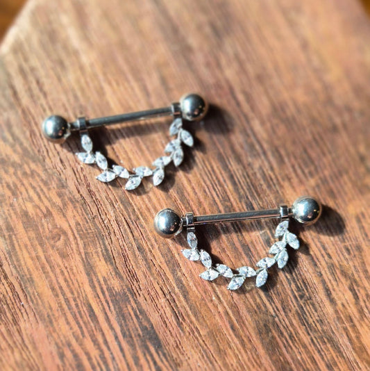 Marquise Jewelled Leaf Vine Nipple Bar