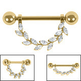 Marquise Jewelled Leaf Vine Nipple Bar