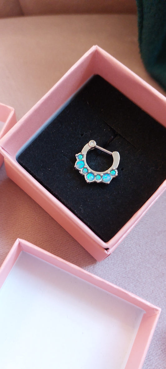 Steel Septum Clicker Ring Synthetic Opal