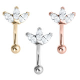 3 Jewel Marquise Fan Micro Curved Bar