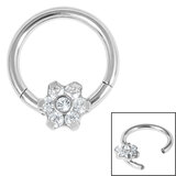 Jewelled Flower Hinged Clicker Ring