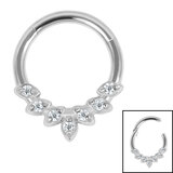 Claw Set Jewelled Laurel Hinged Clicker Ring